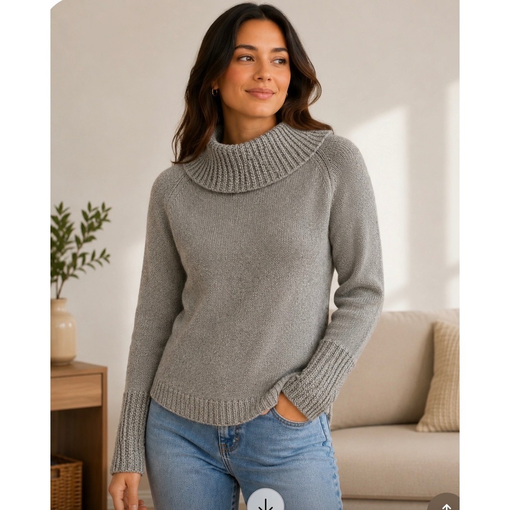 Abercrombie & Fitch Grey Cowl Neck Ribbed Knit Sweater Medium Raglan Sleeve